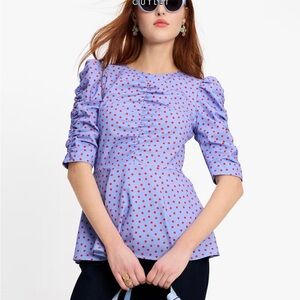Kate Spade Ruched Sleeve Polka Dot Top Size 6